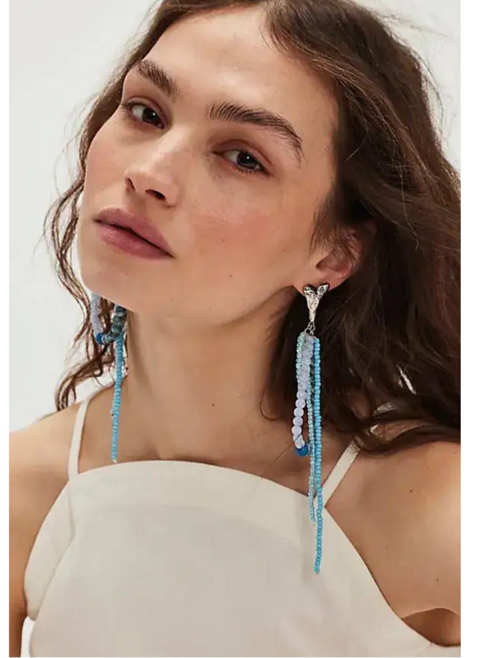 NWOT or Leather Card FREE PEOPLE Reese Dangle Earrings in Mixed Sky Blue